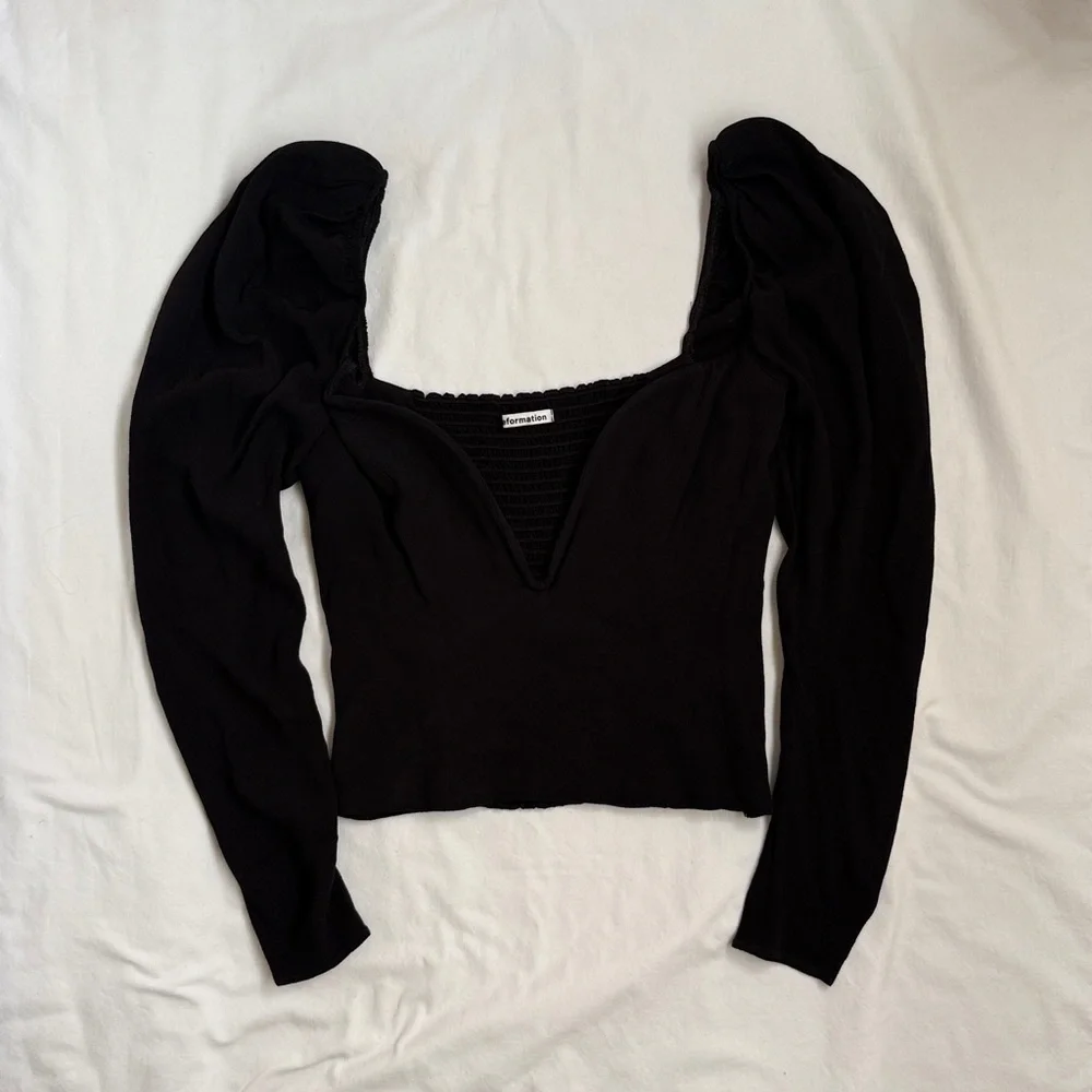 Reformation Black Puff Sleeve Blouse